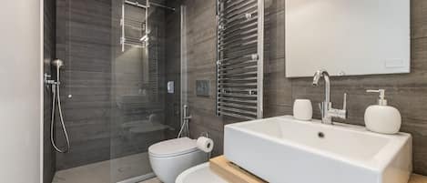 Ducha, secador de pelo, bidé y toallas