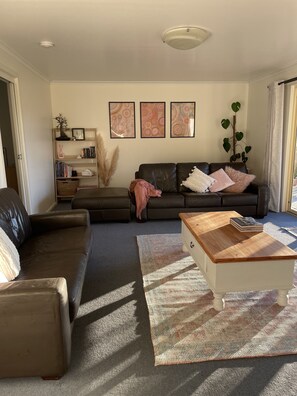 TV, DVD player, books, video library