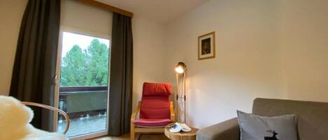 Een televisie, een tafeltennistafel, boeken en een printer