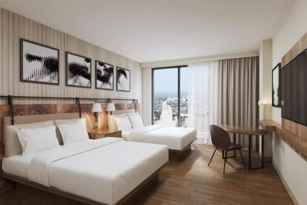 Desk, laptop workspace, free WiFi, bed sheets