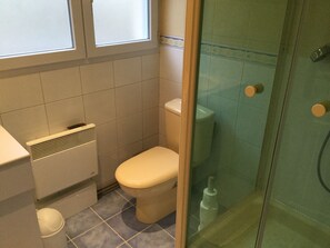 Hair dryer, towels, toilet paper