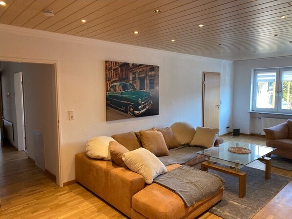 TV, DVD player, books, music library