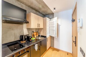 Panoramic Apartment | Private kitchen | Fridge, microwave, espresso maker, coffee/tea maker