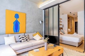 Panoramic Apartment | Living area | 46-inch Smart TV with satellite channels, TV