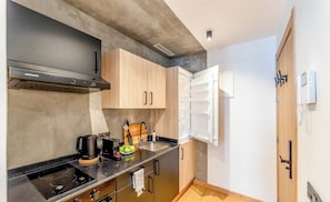 Panoramic Apartment | Private kitchen | Fridge, microwave, espresso maker, coffee/tea maker