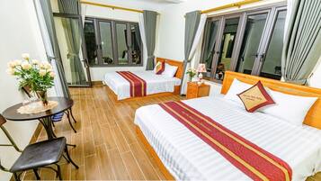 Deluxe Room, Multiple Beds, Patio, Mountain View | Premium bedding, down comforters, memory foam beds, desk