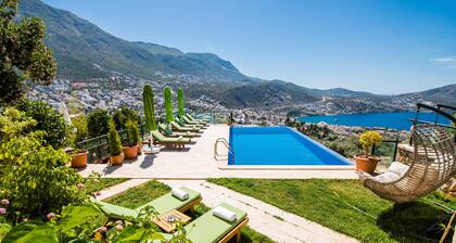Hillside sea view family villa with stunning views and close to town