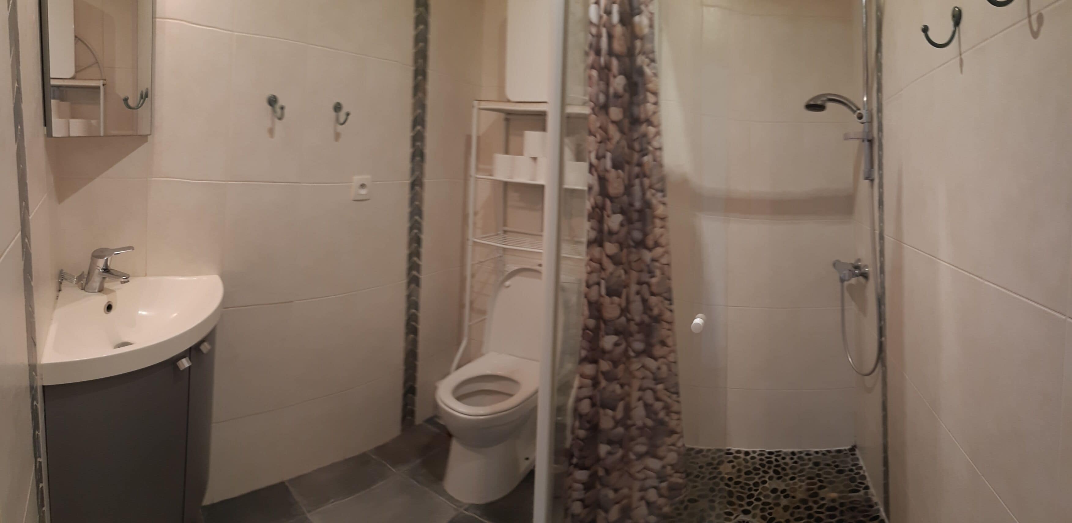 Separate bathtub and shower, hair dryer, bidet, towels