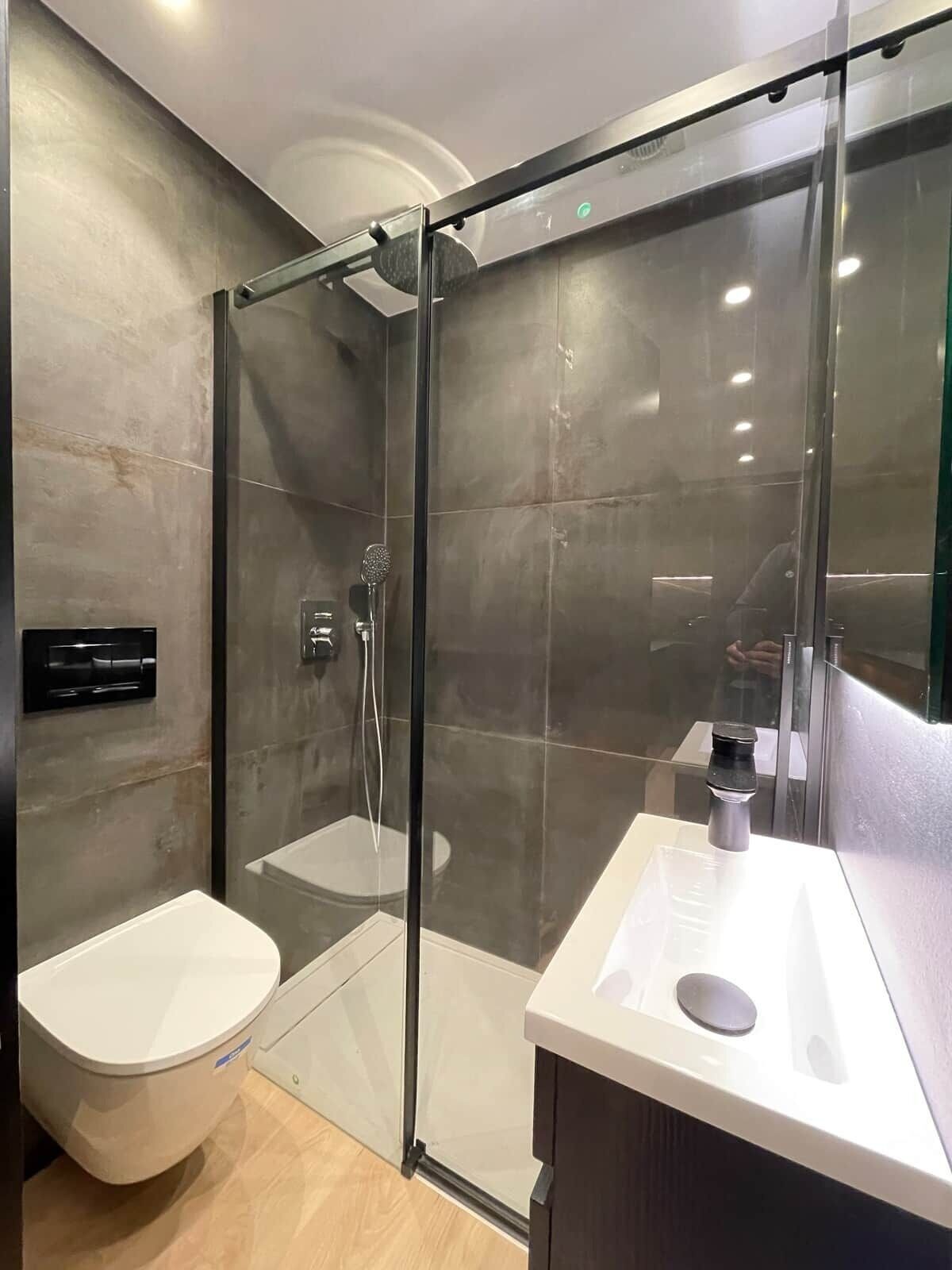 Shower, hair dryer, bathrobes, soap