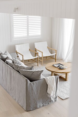 TV, fireplace, books