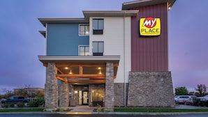 A modern hotel with a 'My Place Hotels' sign, featuring a multi-story structure with a stone facade and a flat roof. - My Place Hotel-Boise/Nampa, ID-Idaho Center (Nampa)