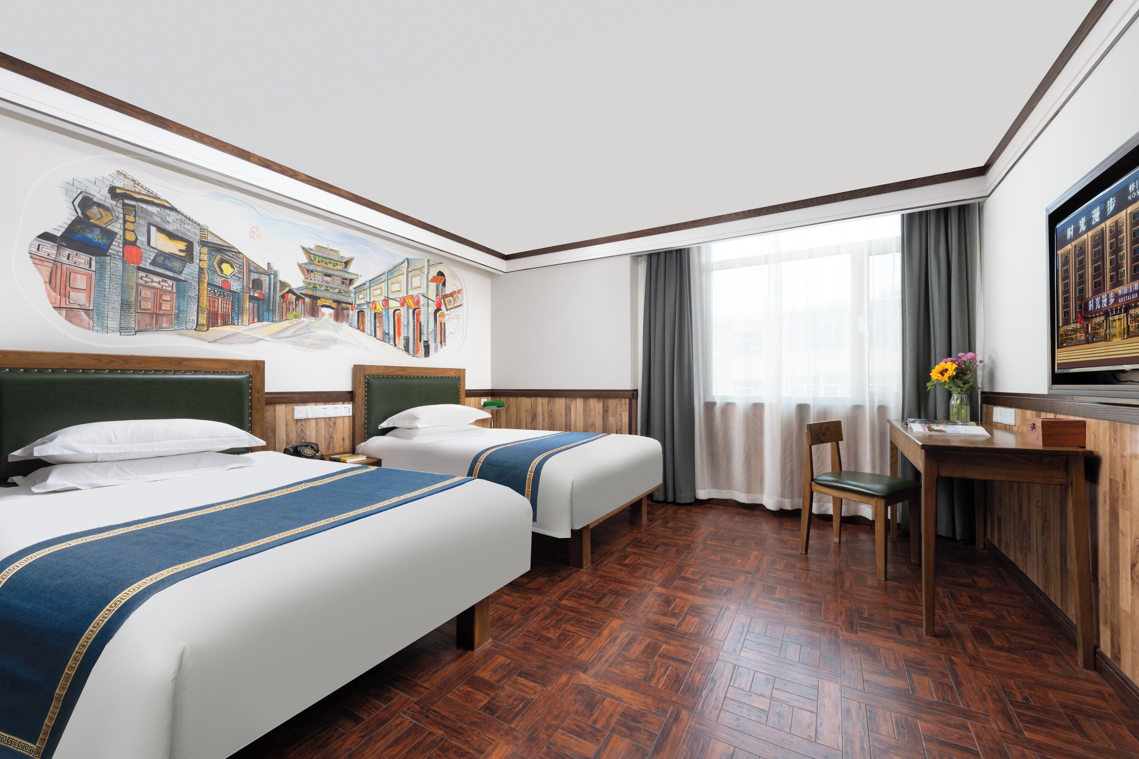 Quarto duplo superior | Cortinas blackout, Wi-Fi de cortesia, roupa de cama