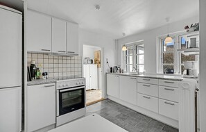 Fridge, oven, stovetop, coffee/tea maker