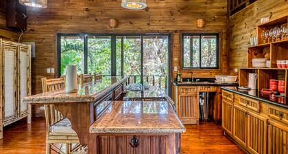 Rustic mountain-view home near the beach with private pool, deck, W/D, & WiFi