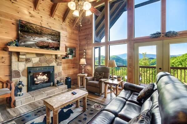 Smart TV, fireplace, video games, DVD player