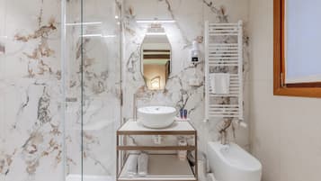 Hair dryer, slippers, bidet, soap