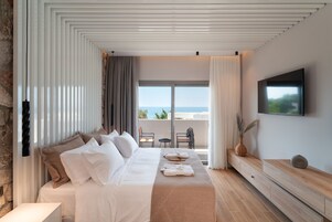 Habitación Premium doble, vistas al mar | Ropa de cama de alta calidad y colchones viscoelásticos