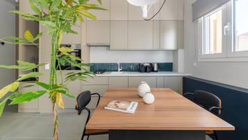 Standaard appartement | Privékeuken | Een koelkast, een oven, een kookplaat, een vaatwasser