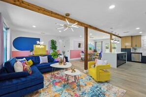 TV, offices - 5-BD/2-BA Cheerful Retreat | Pool, Patio, Firepit (Dallas)