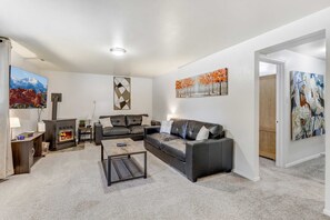 TV, fireplace, foosball, offices