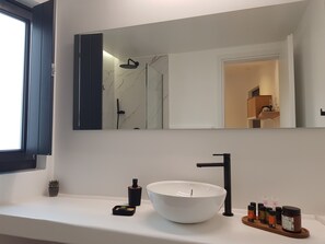Douche, séchoir à cheveux, serviettes fournies