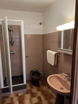 Dusche, Bidet, Seife, Toilettenpapier