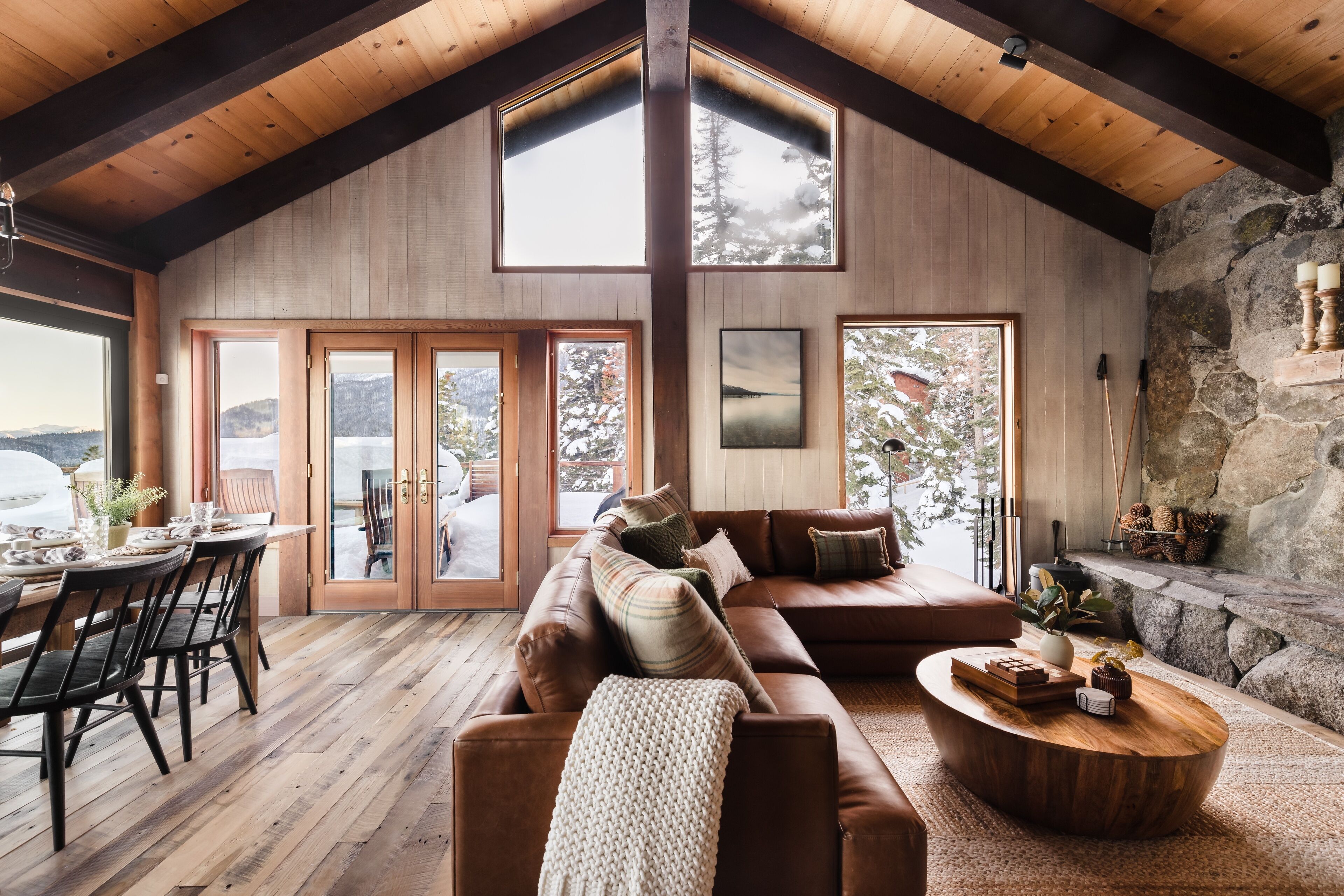 TV, fireplace, books, stereo