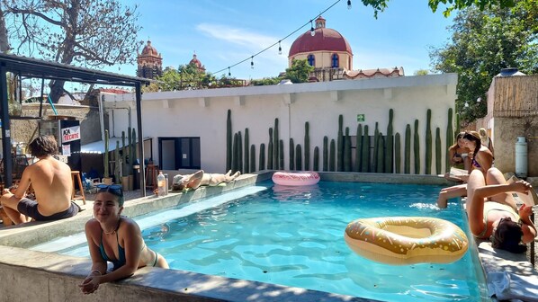 Outdoor pool, sun loungers