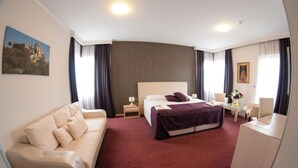 A hotel room with a bed, a sofa, a desk, and a chair. - Brotnjo (Citluk)