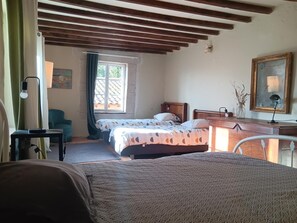 1 bedroom, desk, iron/ironing board, travel crib