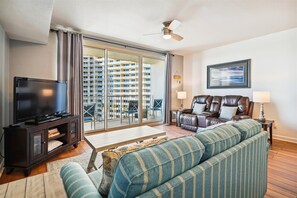 Condo, 1 Bedroom | Living area - Shores Of Panama 726 - 1bd+bunks, Sleeps 6. Sunset View! Reserved Parking Space! Free Fun! 1 Bedroom Condo by RedAwning (Panama City Beach)