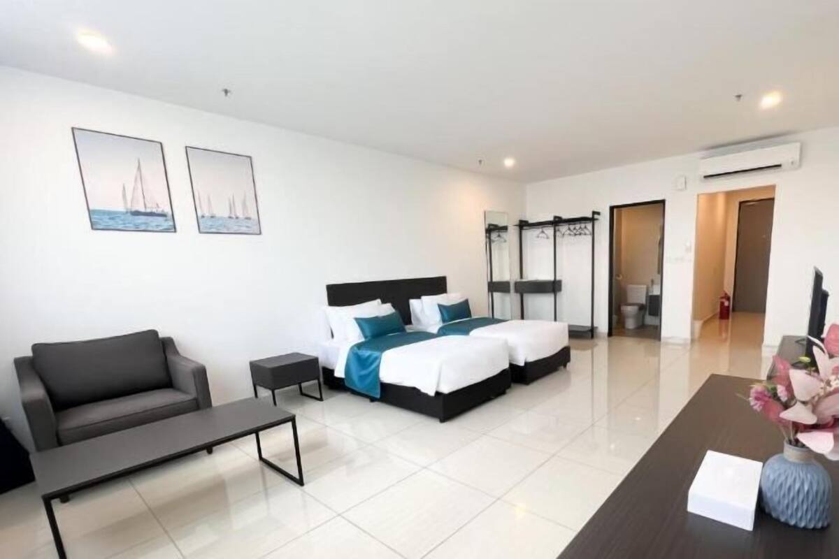 Blackout drapes, iron/ironing board, free WiFi, bed sheets