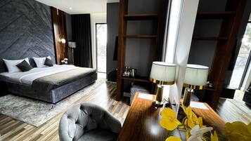 Premium bedding, down comforters, pillowtop beds, minibar