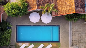 Outdoor pool, open 7:00 AM to 8:00 PM, sun loungers