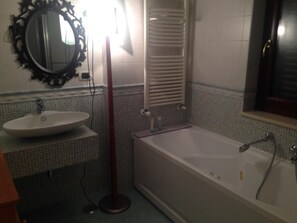 Hair dryer, bidet, towels, soap