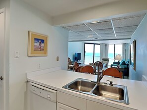 Fridge, microwave, oven, stovetop - Edgewater Windward #603 | Gulf Front + Resort Amenities (Panama City Beach)