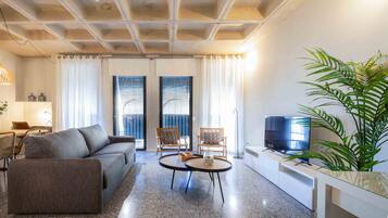 Een 56-inch smart-tv met satellietzenders, een televisie en Netflix