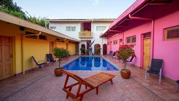 Outdoor pool, sun loungers