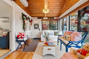 Smart TV, chimenea y libros 