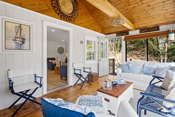 Smart TV, chimenea y libros 