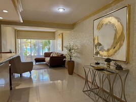 Comfort Apartment | Living area | 50-inch plasma TV with digital channels, TV