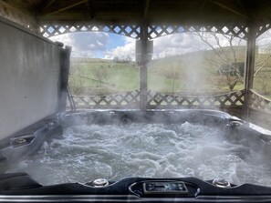 Outdoor spa tub - Stunning log cabin Berwyn with private Hot Tub (OSWESTRY)