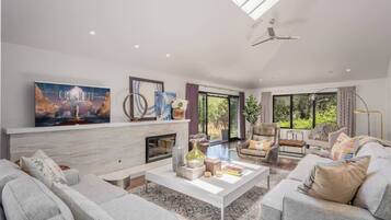 Télévision, cheminée, lecteur de DVD, chaßne hi-fi