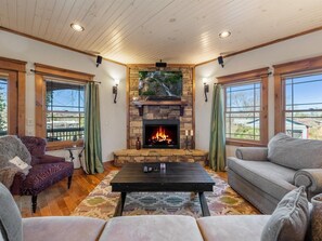 TV, fireplace