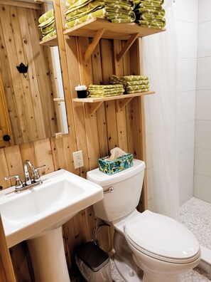 Shower, hair dryer, towels, soap - Slippery Jim's Cozy Retreat (Marquette)