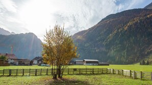 A rural landscape with a tree in the foreground, a wooden fence, and buildings in the background. - Pleasant Holiday Home in Langenfeld With Balcony (Laengenfeld)