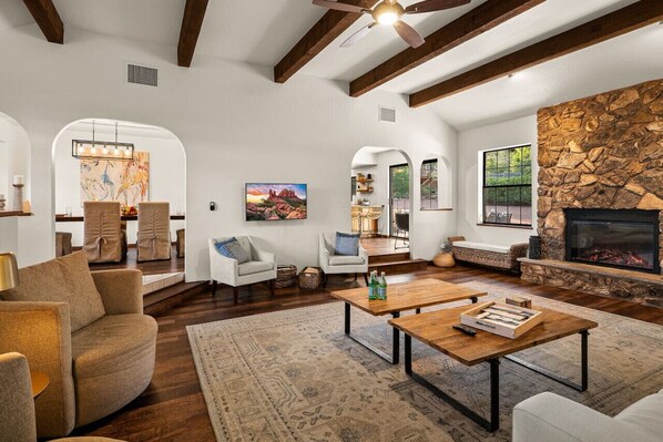 TV, fireplace, table tennis