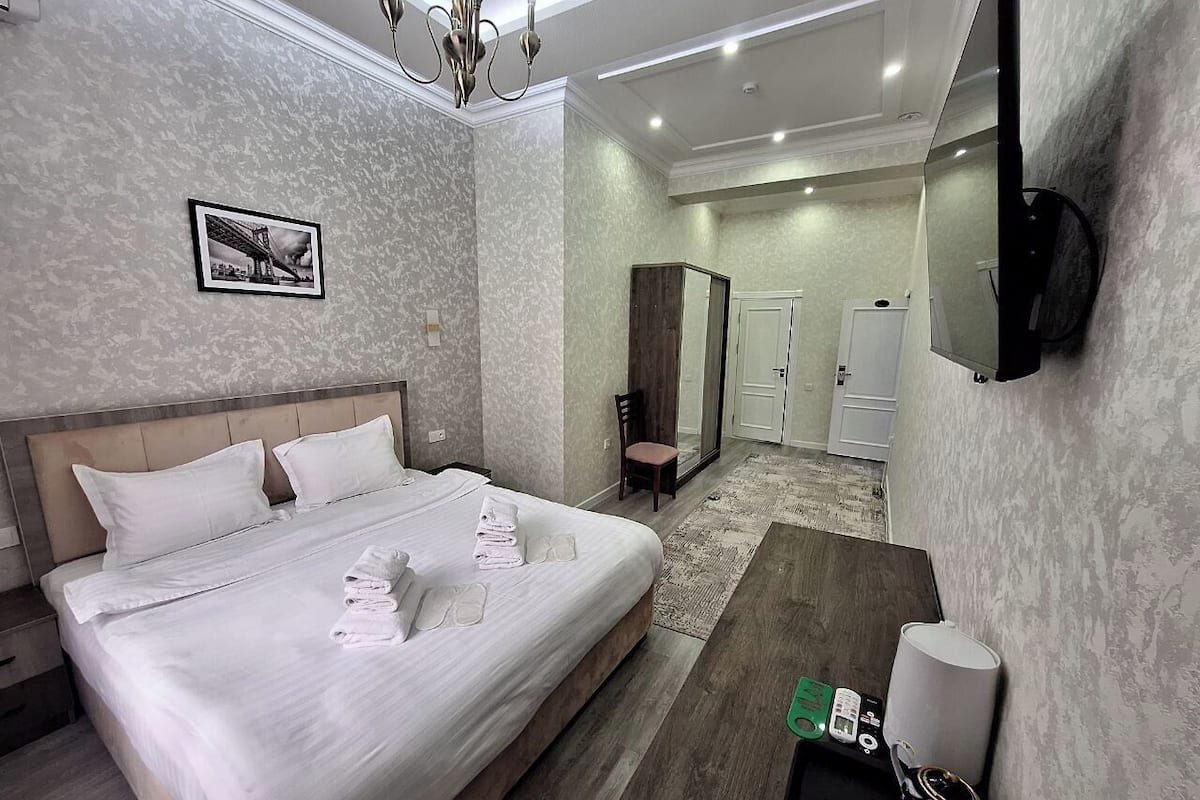 Habitación básica con 1 cama matrimonial o 2 individuales | Escritorio, insonorización, wifi gratis y ropa de cama