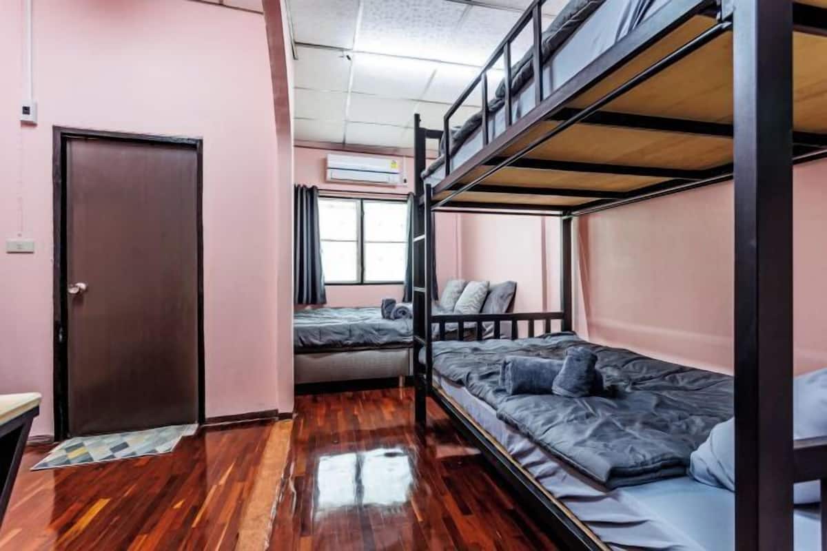 Desk, laptop workspace, blackout curtains, free WiFi