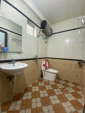 Hair dryer, bidet, towels